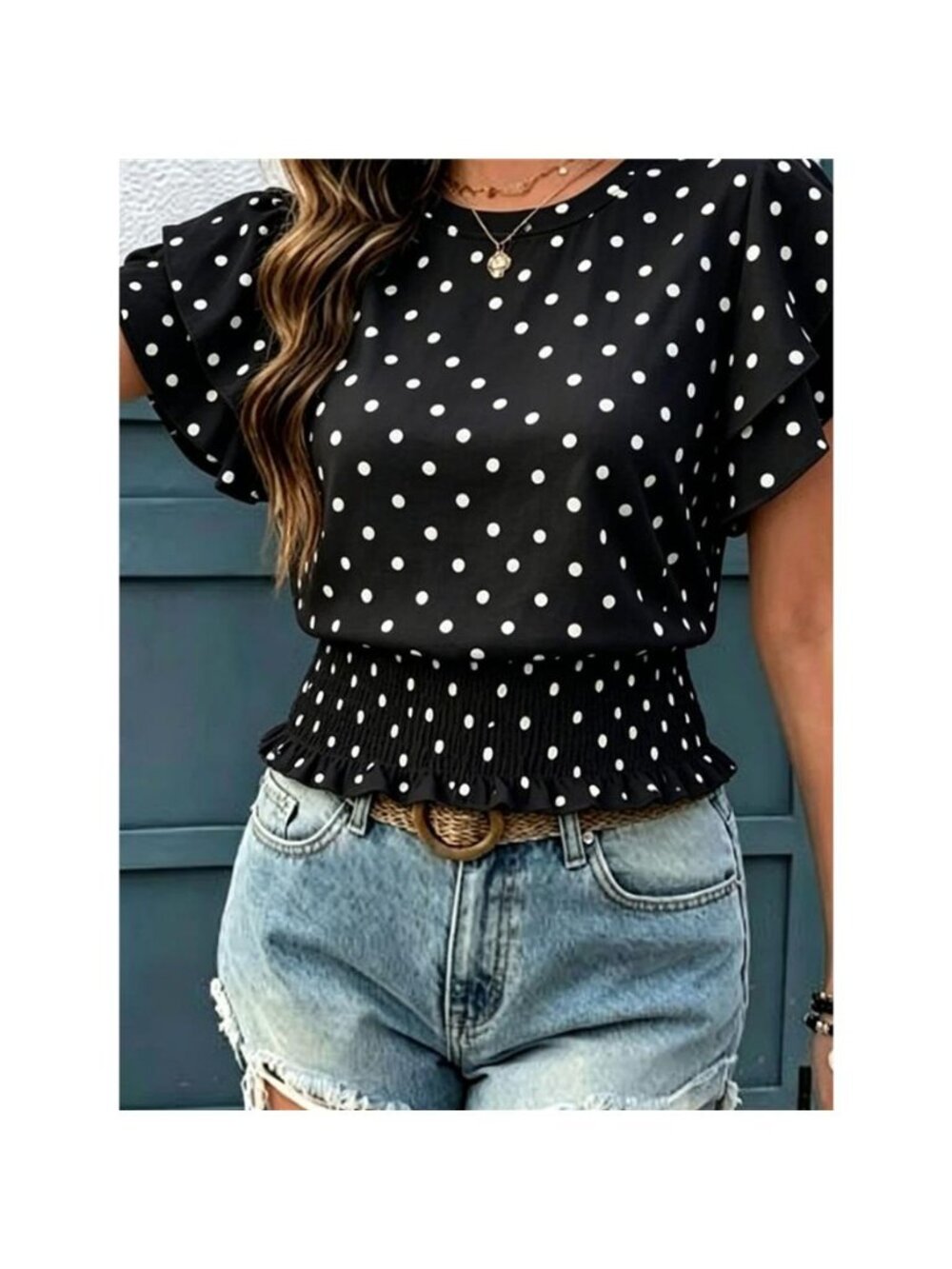 Polka Dot Ruffle Sleeve Blouse